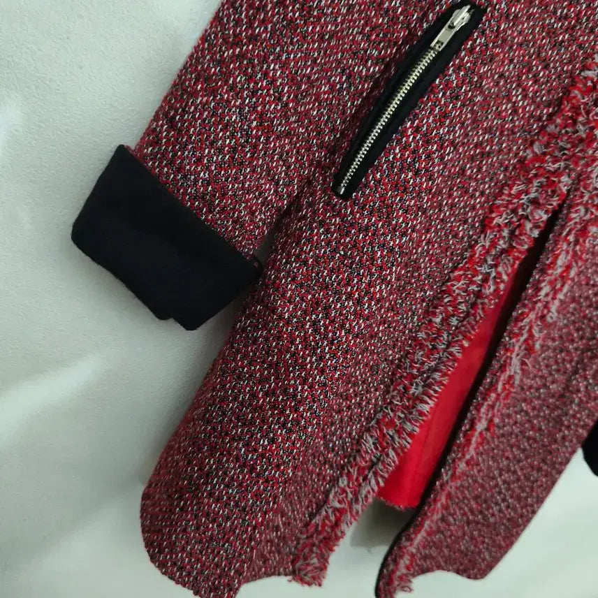 [BUNJANG] Sense Girl Red Tweed Wool Long Jacket / 새제품!센스걸 레드 트위드 울롱자켓