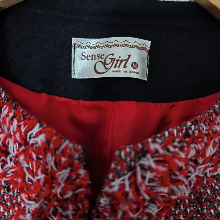 [BUNJANG] Sense Girl Red Tweed Wool Long Jacket / 새제품!센스걸 레드 트위드 울롱자켓