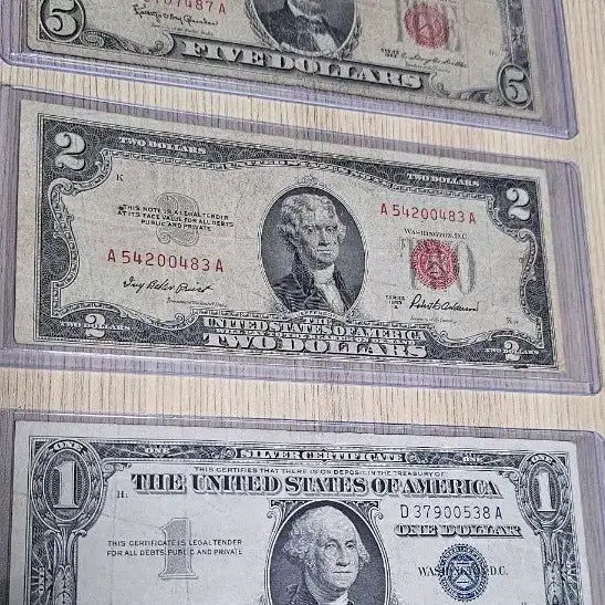 [BUNJANG] US Red Seal Blue Seal Dollar Bill Set / 미국(레드씰, 블루씰)5달러, 2달러, 1달러 지폐 세트