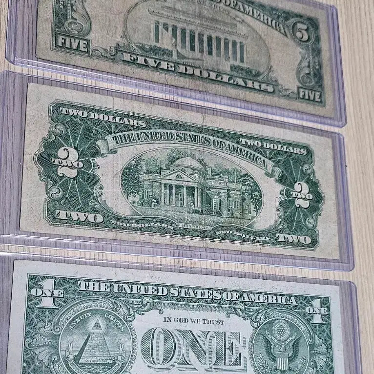 [BUNJANG] US Red Seal Blue Seal Dollar Bill Set / 미국(레드씰, 블루씰)5달러, 2달러, 1달러 지폐 세트