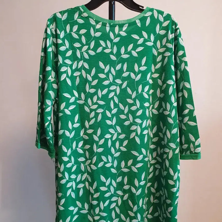 [BUNJANG] Green Leaf Pattern 7/10 Sleeve T-shirt / (새상품)그린 여성 7부 티셔츠 2XL