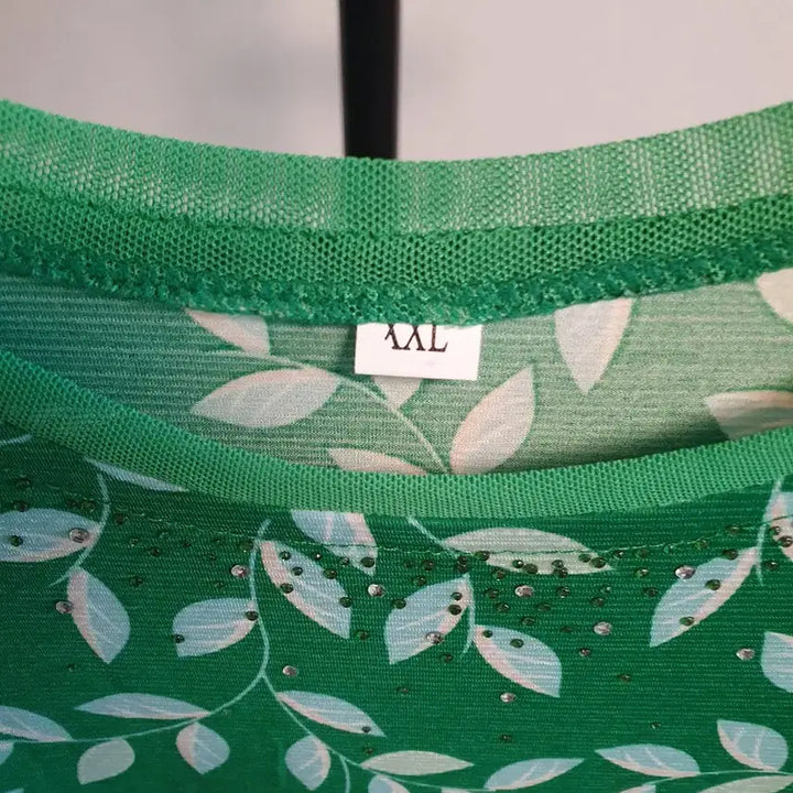 [BUNJANG] Green Leaf Pattern 7/10 Sleeve T-shirt / (새상품)그린 여성 7부 티셔츠 2XL