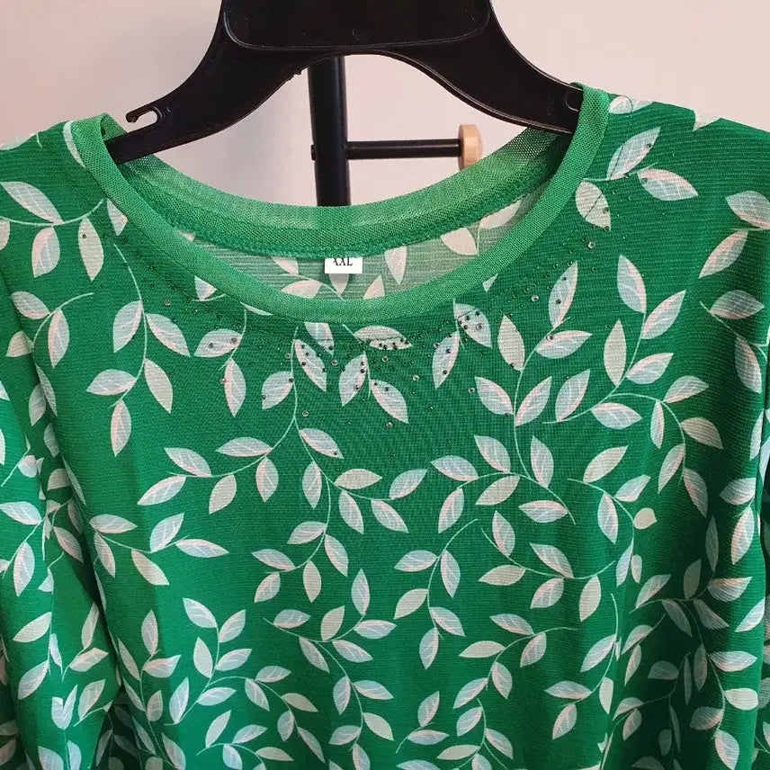 [BUNJANG] Green Leaf Pattern 7/10 Sleeve T-shirt / (새상품)그린 여성 7부 티셔츠 2XL