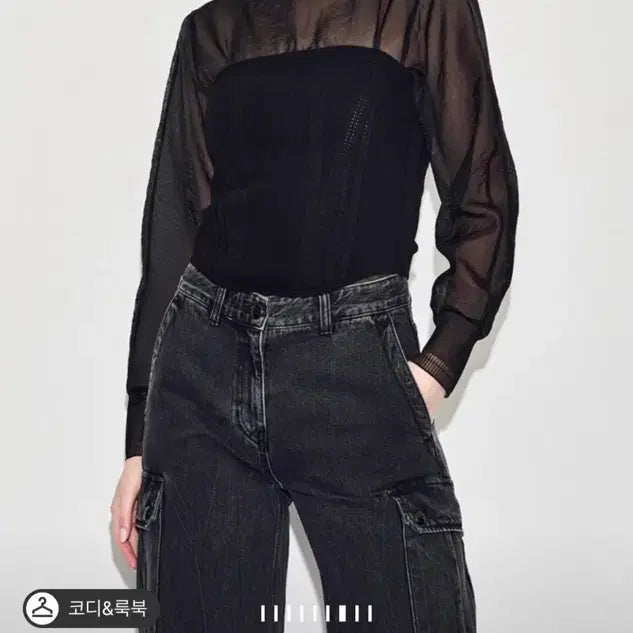 [BUNJANG] Hanseom Time Eyelet Knit Tube Top Black F / 한섬 타임 아일렛 라인 니트 튜브탑 블랙 F