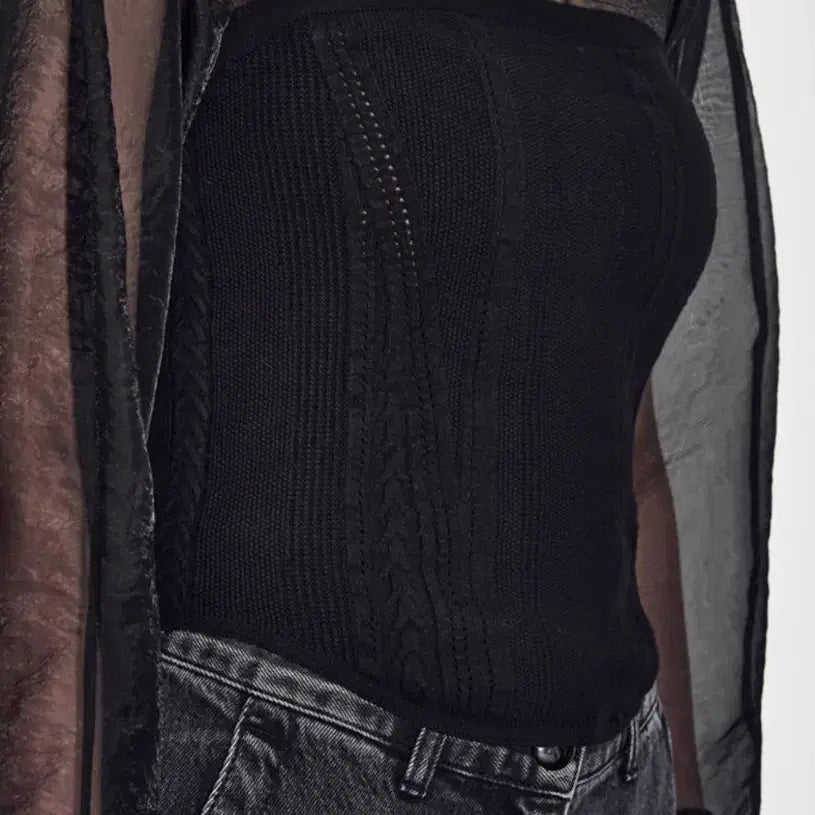 [BUNJANG] Hanseom Time Eyelet Knit Tube Top Black F / 한섬 타임 아일렛 라인 니트 튜브탑 블랙 F