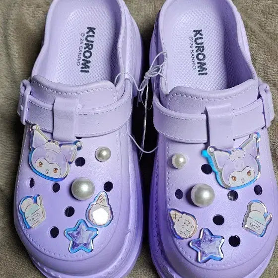 [BUNJANG] Kuromi Purple Two-Tone Sandals with Cubic Zibbitz / 쿠로미 보라색 투톤 샌들 슬리퍼 큐빅 지비츠 장식
