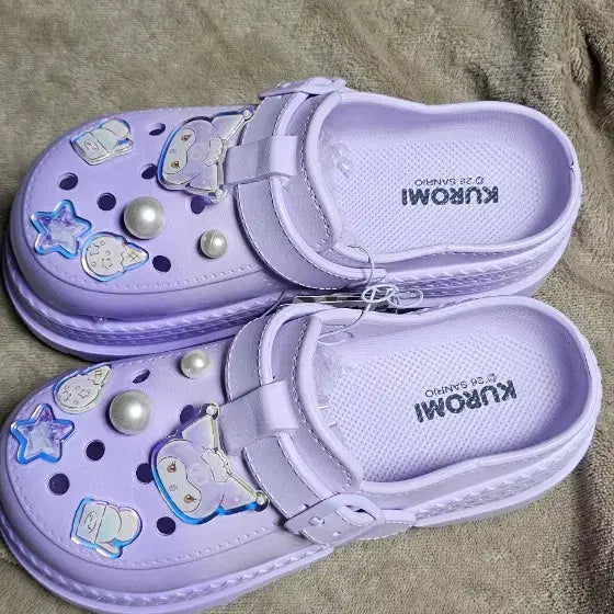 [BUNJANG] Kuromi Purple Two-Tone Sandals with Cubic Zibbitz / 쿠로미 보라색 투톤 샌들 슬리퍼 큐빅 지비츠 장식