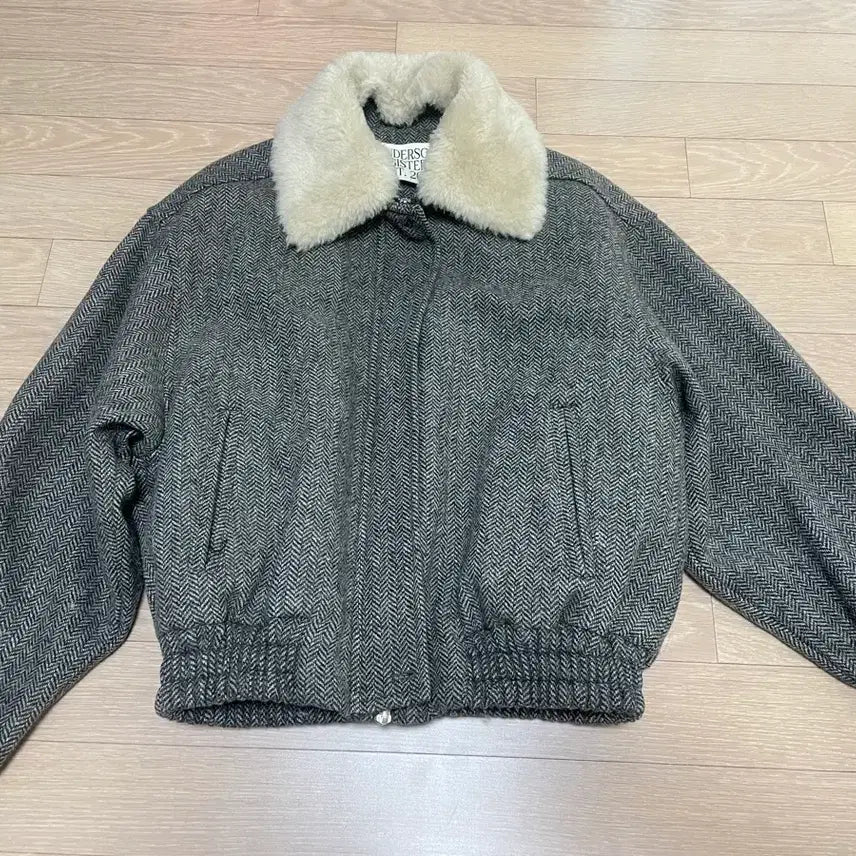 [BUNJANG] Anderson Herringbone Blue Blouson Wool Jacket / 언더슨 헤링본 블루종 퍼카라 누빔 울자켓