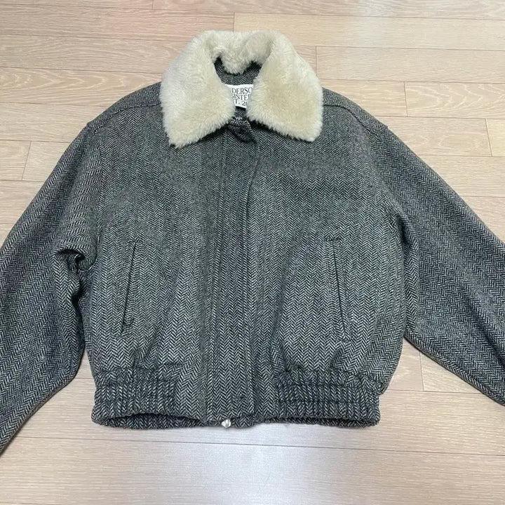 [BUNJANG] Anderson Herringbone Blue Blouson Wool Jacket / 언더슨 헤링본 블루종 퍼카라 누빔 울자켓