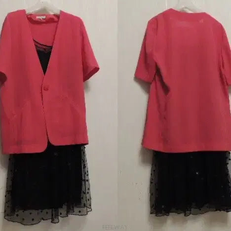[BUNJANG] Vintage Pink Chiffon Jacket and See By Chloe Sequin Dress Set / 빈티지 꽃분홍 시폰 쟈켓이랑 See By Chloe 스팽클 원피스 /세트