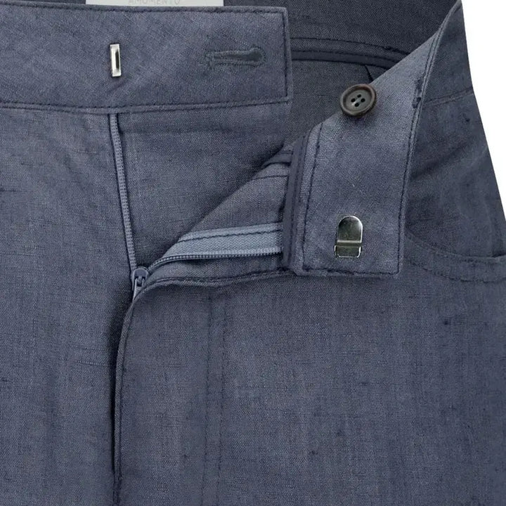 [BUNJANG] AMOMENTO Linen Straight Pants Blue L / 아모멘토 린넨 스트레이트 팬츠 블루 L