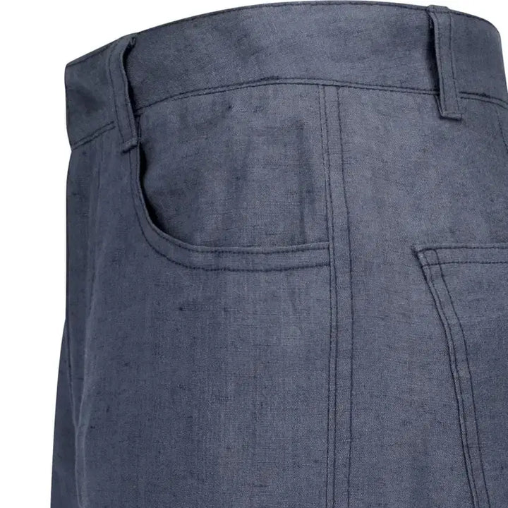 [BUNJANG] AMOMENTO Linen Straight Pants Blue L / 아모멘토 린넨 스트레이트 팬츠 블루 L