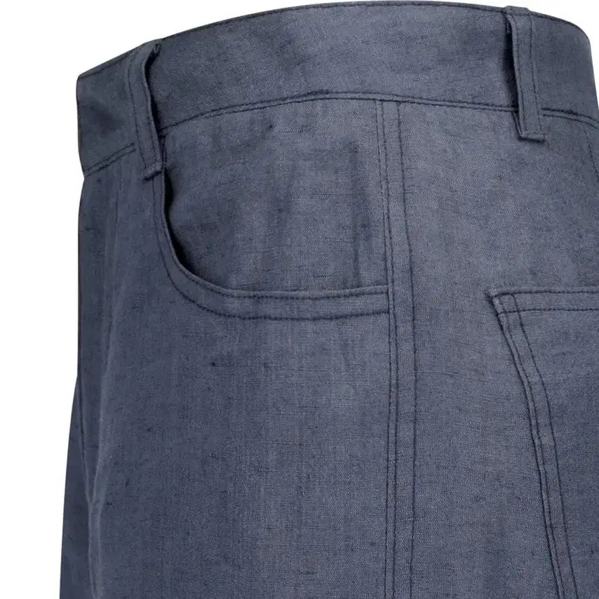 [BUNJANG] AMOMENTO Linen Straight Pants Blue L / 아모멘토 린넨 스트레이트 팬츠 블루 L