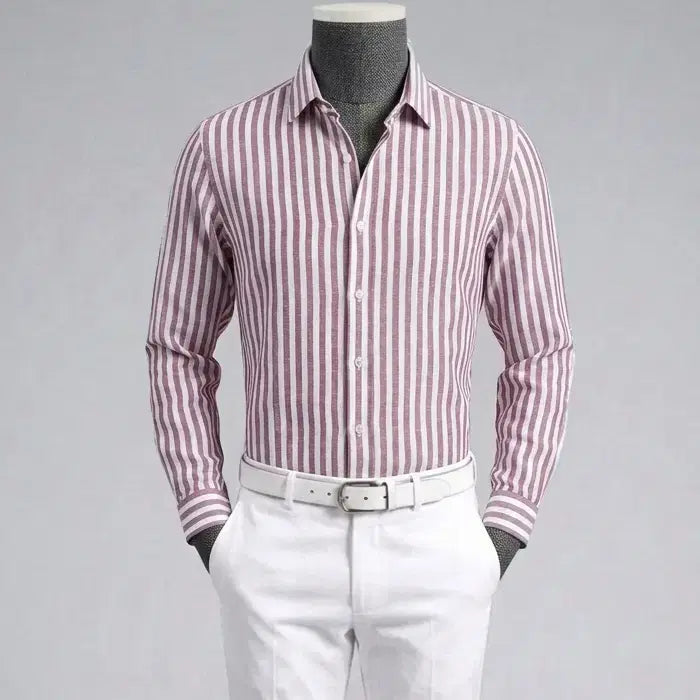 [BUNJANG] ZIOZIA And Z Red Stripe Linen Shirt / 지오지아 And Z / 앤드지 레드 스트라이프 린넨 셔츠 / 100