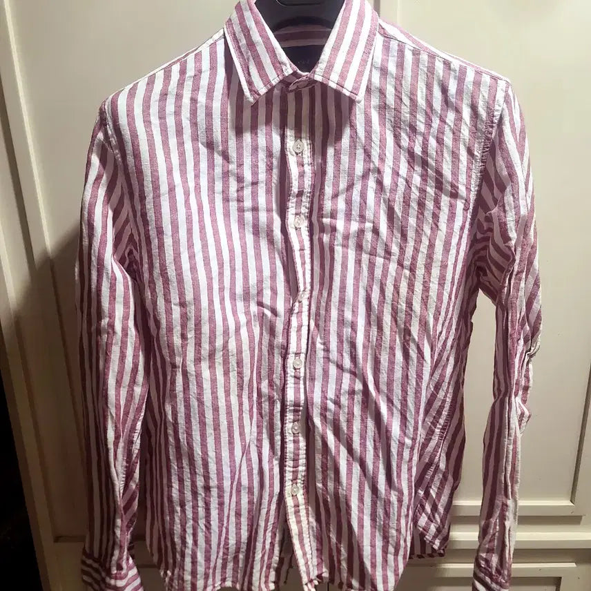 [BUNJANG] ZIOZIA And Z Red Stripe Linen Shirt / 지오지아 And Z / 앤드지 레드 스트라이프 린넨 셔츠 / 100