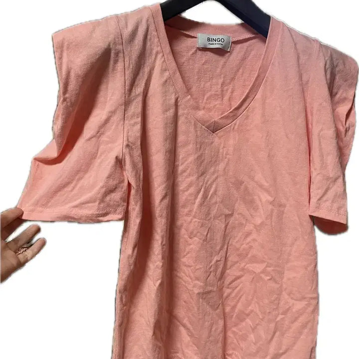 [BUNJANG] BINGO V-Neck Short-Sleeve T-Shirt Pink / BINGO 브이넥 반팔 티셔츠 핑크 새상품