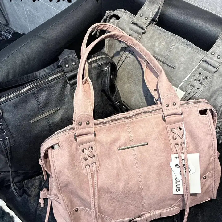 [BUNJANG] Fancy Club Belted Washed Leather Tote Bag - Baby Pink / 팬시클럽 fancy club 벨티드 워싱 레더백 베이비핑크