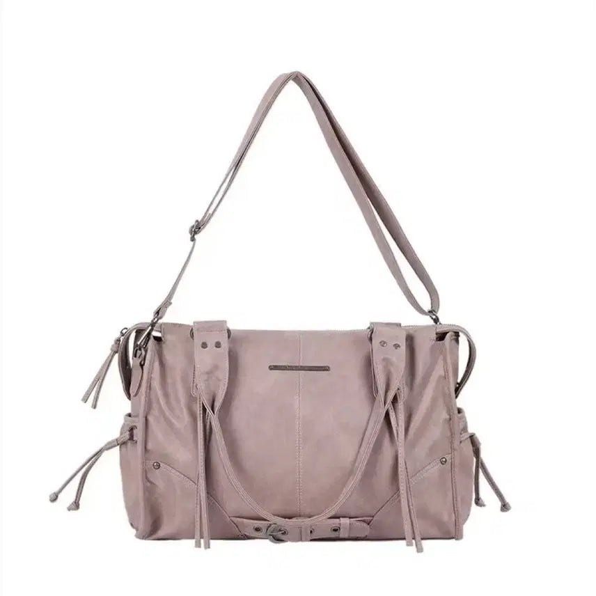 [BUNJANG] Fancy Club Belted Washed Leather Tote Bag - Baby Pink / 팬시클럽 fancy club 벨티드 워싱 레더백 베이비핑크