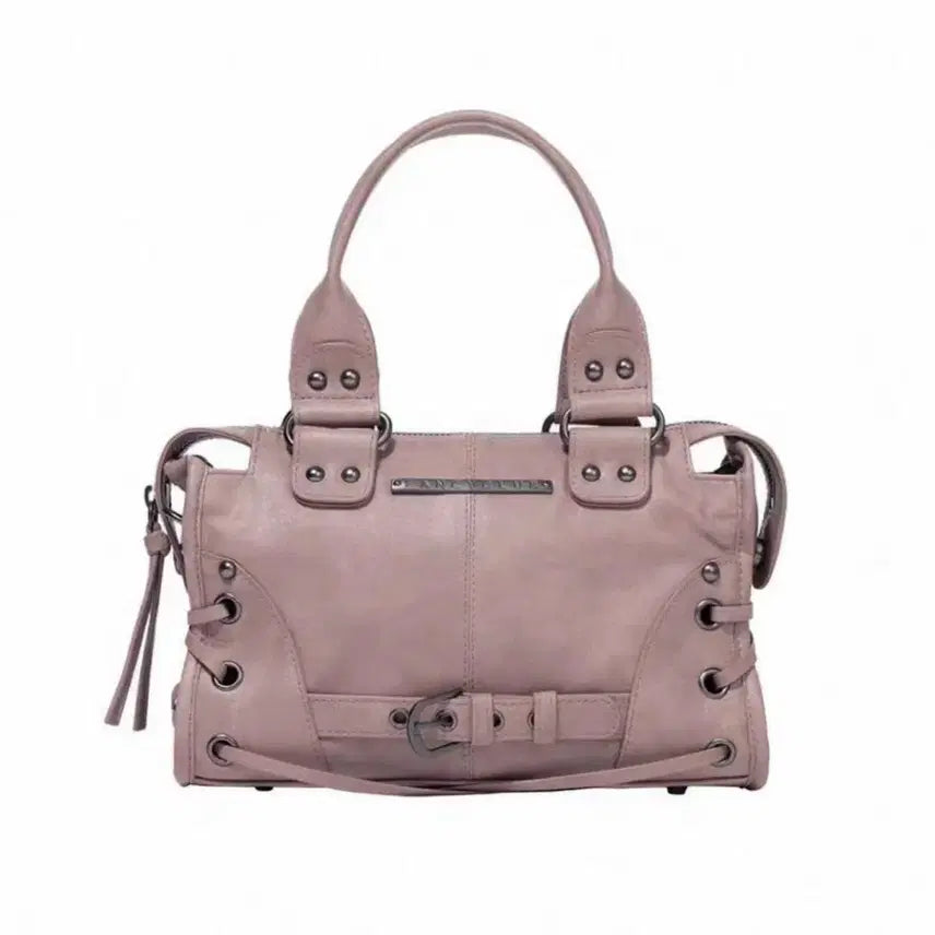 [BUNJANG] Fancy Club Belted Washed Leather Tote Bag - Baby Pink / 팬시클럽 fancy club 벨티드 워싱 레더백 베이비핑크