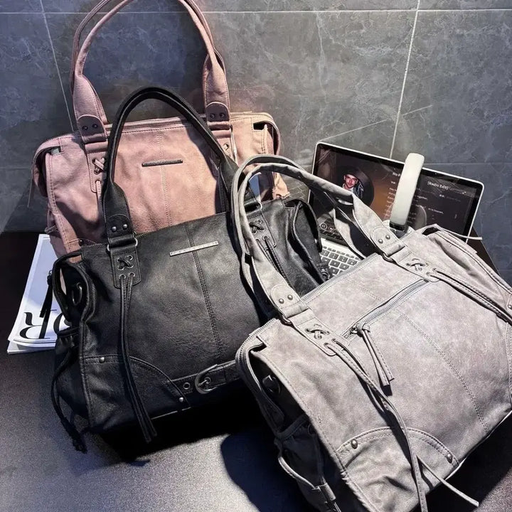 [BUNJANG] Fancy Club Belted Washed Leather Tote Bag - Baby Pink / 팬시클럽 fancy club 벨티드 워싱 레더백 베이비핑크