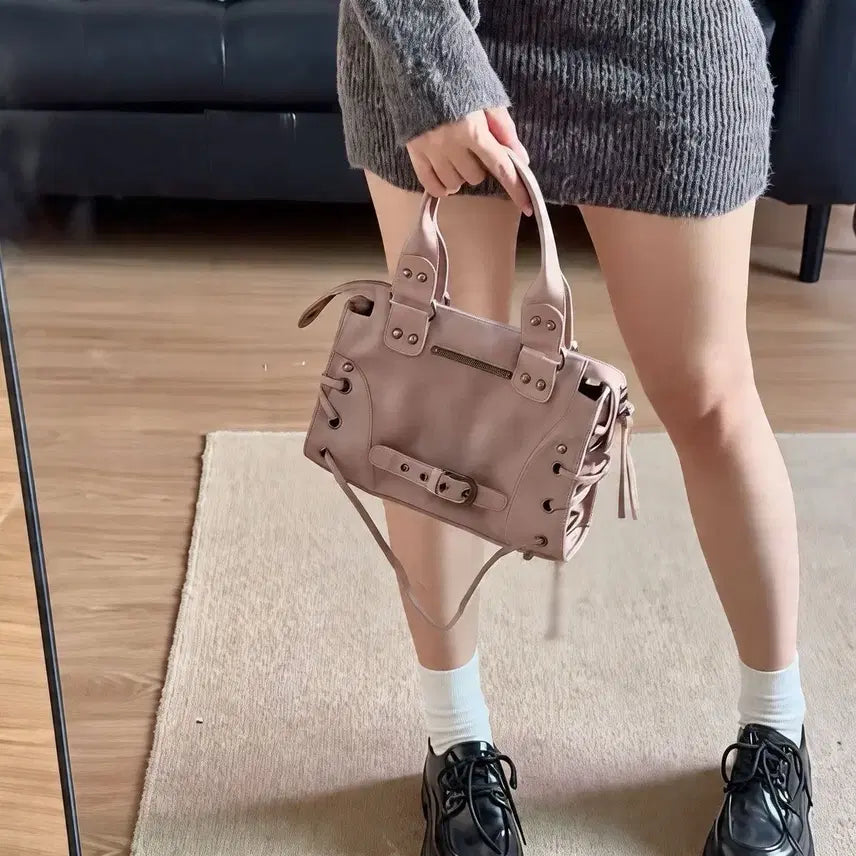 [BUNJANG] Fancy Club Belted Washed Leather Mini Bag Baby Pink / 팬시클럽 fancy club 벨티드 워싱 레더 미니 백 베이비핑크
