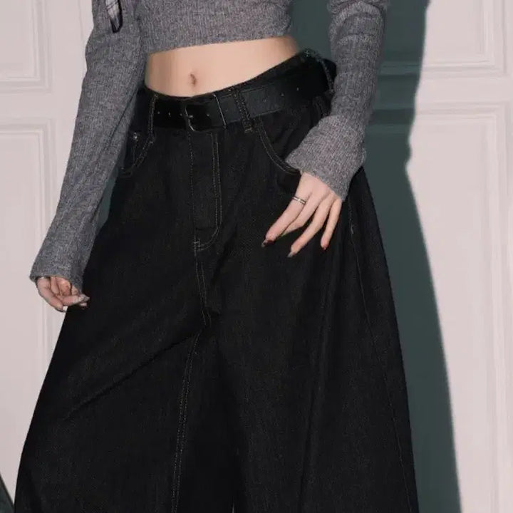 [BUNJANG] Black Denim Long Skirt / 블랙 데님 롱   청바지.