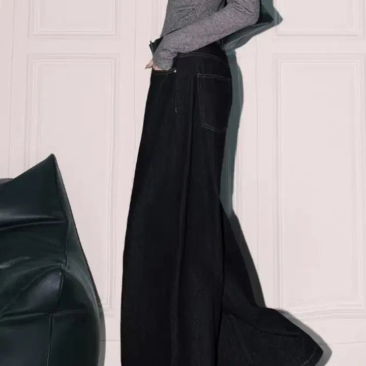 [BUNJANG] Black Denim Long Skirt / 블랙 데님 롱   청바지.