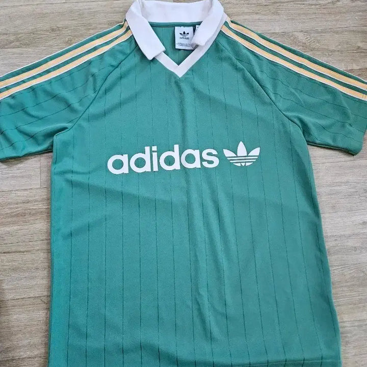 [BUNJANG] Adidas Green Stripe Short Sleeve Polo T-Shirt Jersey / 아디다스 그린 스트라이프 반팔 티셔츠 저지