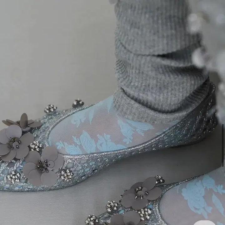 [BUNJANG] Heavenly Jelly Shoes Silver + Tots Ping Set / 헤븐리 젤리슈즈 실버 + 토츠핑6set