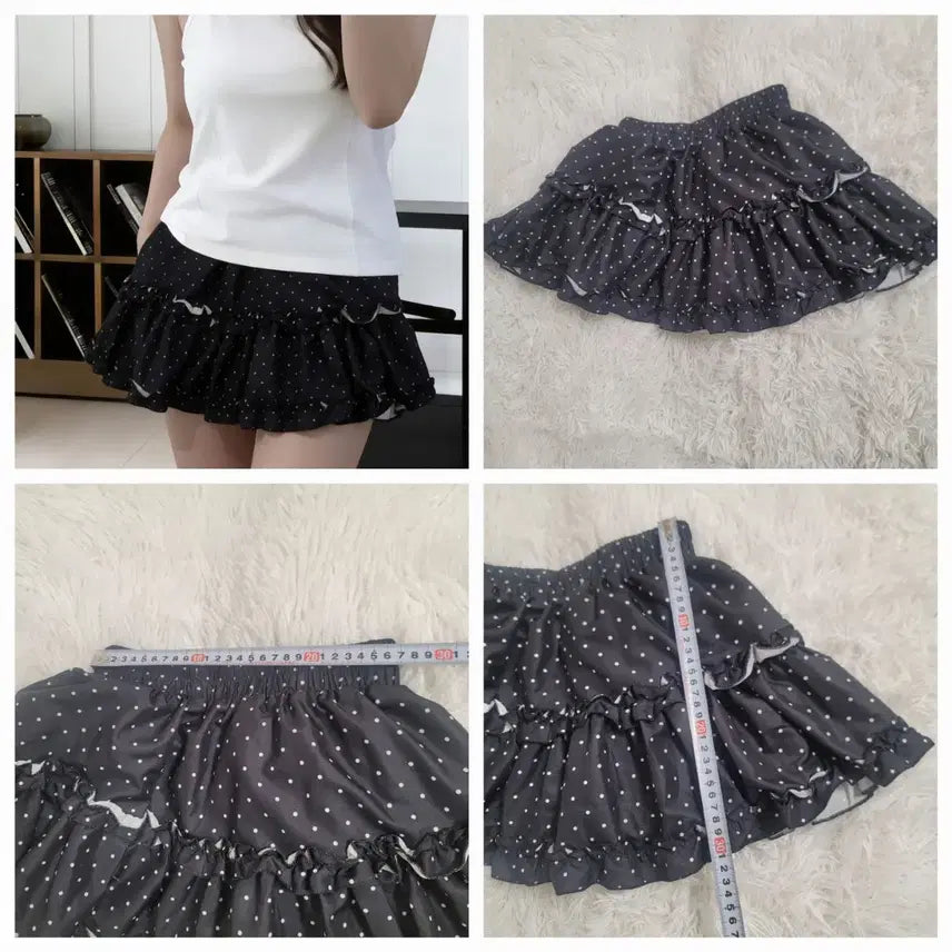 [BUNJANG] Black Polka Dot Layered Mini Skirt / 검정색 물방울 캉캉 미니 스커트