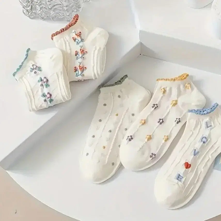 [SOLD OUT] 레이스 자수 덧신 양말 세트(새상품)