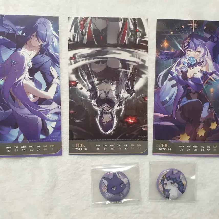 [BUNJANG] Honkai: Star Rail Acheron &amp; Black Swan Light Cone Calendar + Mini Can Badge / 붕괴스타레일 아케론 블랙스완 광추 캘린더+미니 캔뱃지