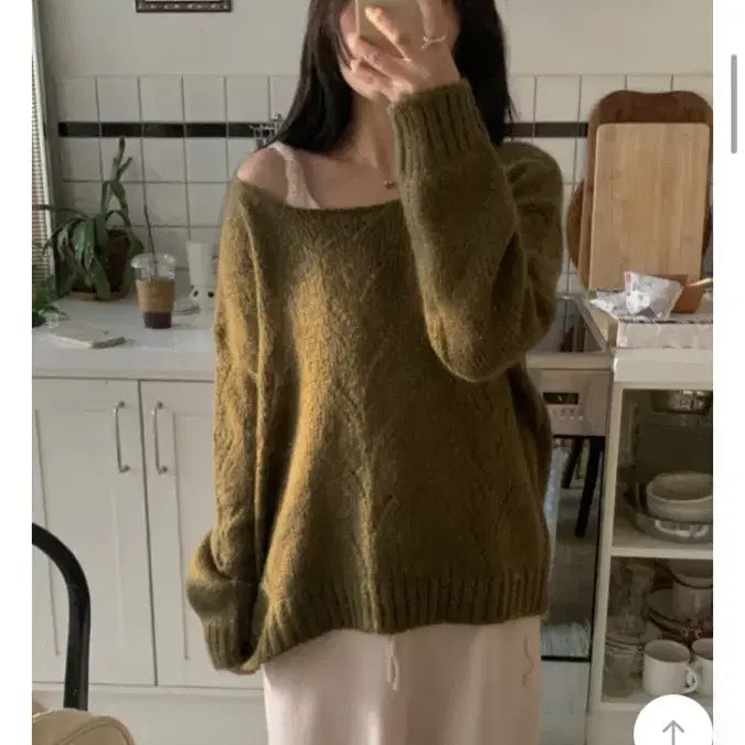 [BUNJANG] o,rosy Whisper Knit Off-shoulder Layered Top / 오이니 오로지 o,rosy 위스퍼 니트 말차 오프숄더 레이어드