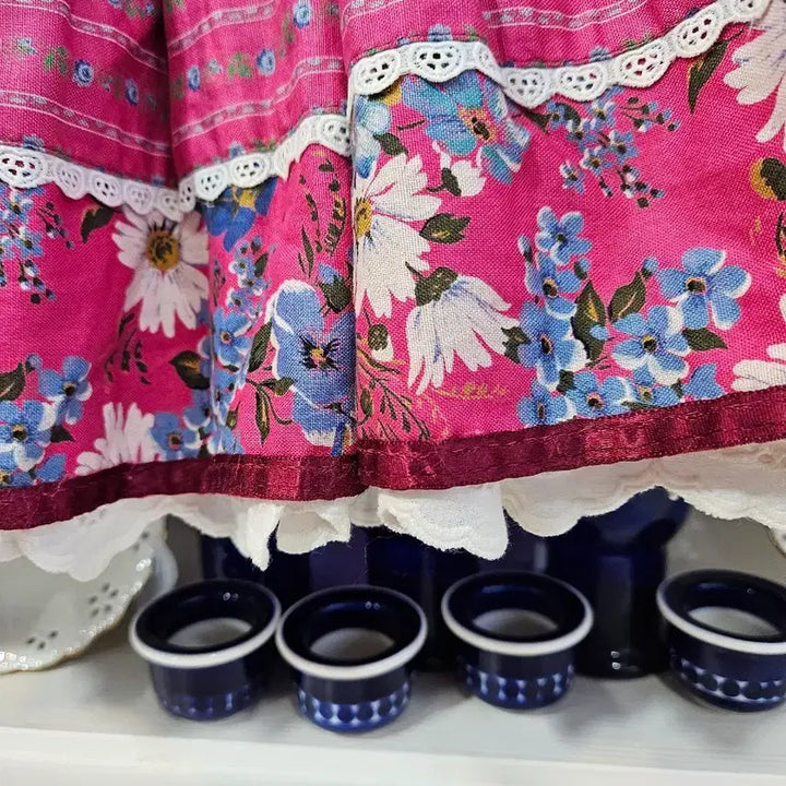 [BUNJANG] Japanese Vintage Pink Floral Ruffle Skirt / 빈티지 핑크 플라워 캉캉 스커트