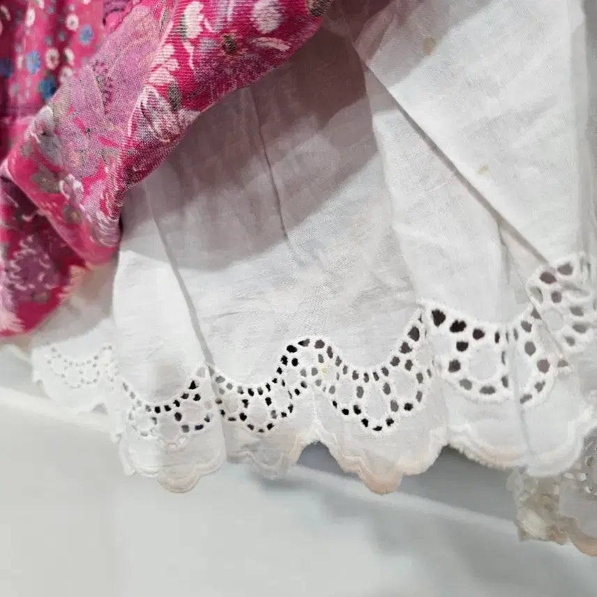 [BUNJANG] Japanese Vintage Pink Floral Ruffle Skirt / 빈티지 핑크 플라워 캉캉 스커트