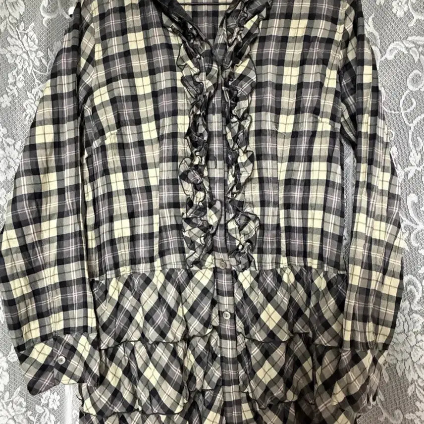 [BUNJANG] Checkered Frill Shirt Dress / 체크 프릴 셔츠 원피스