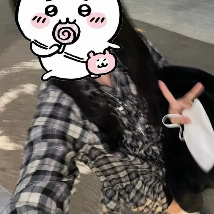 [BUNJANG] Checkered Frill Shirt Dress / 체크 프릴 셔츠 원피스