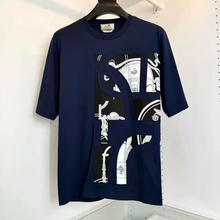 [SOLD OUT] 에르메스 네이비 프린트 반팔 티셔츠