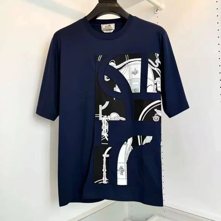 [SOLD OUT] 에르메스 네이비 프린트 반팔 티셔츠