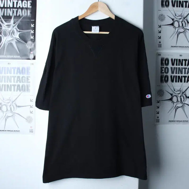 [BUNJANG] Champion T-Shirt (XL-3XL) Black / (XL-3XL) 챔피온 반팔 티셔츠 빅사이즈 블랙 무지-18578