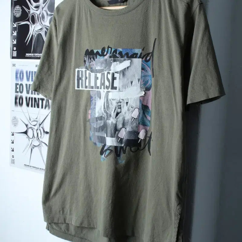 [BUNJANG] W(F) ZIGET Painting Custom T-shirt / W(F) 지컷 반팔 티셔츠 페인팅커스텀 카키 올드스쿨-1857B