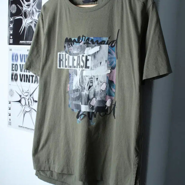[BUNJANG] W(F) ZIGET Painting Custom T-shirt / W(F) 지컷 반팔 티셔츠 페인팅커스텀 카키 올드스쿨-1857B