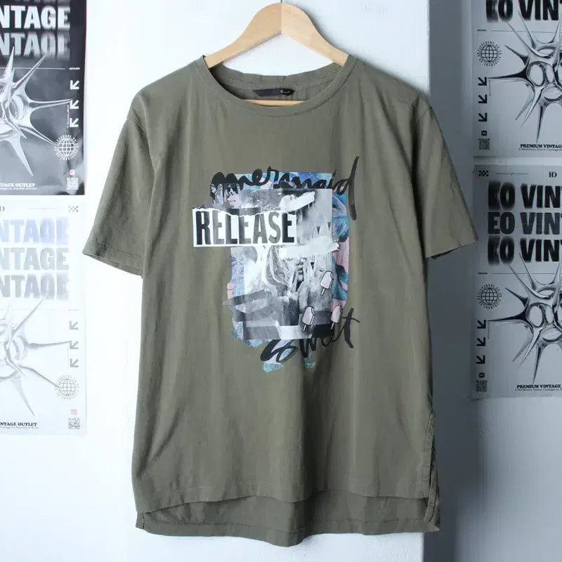 [BUNJANG] W(F) ZIGET Painting Custom T-shirt / W(F) 지컷 반팔 티셔츠 페인팅커스텀 카키 올드스쿨-1857B