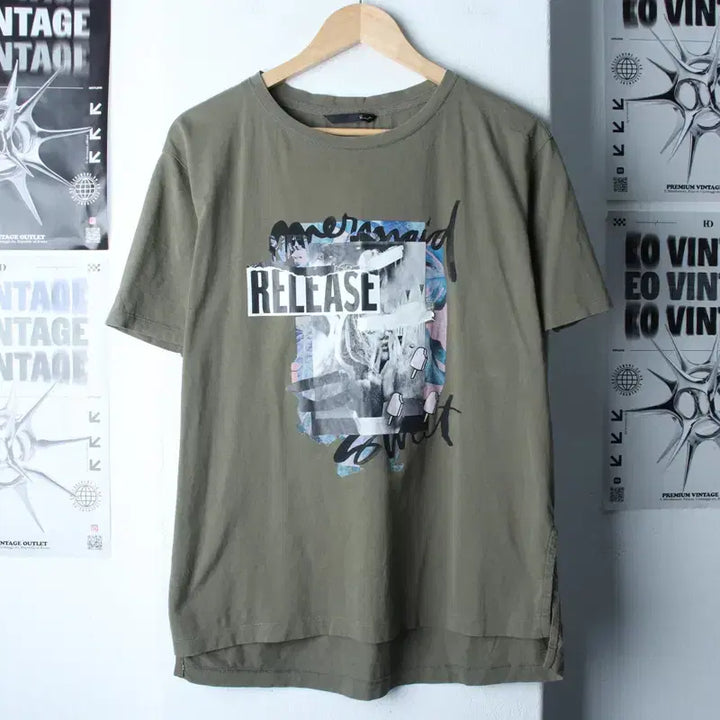 [BUNJANG] W(F) ZIGET Painting Custom T-shirt / W(F) 지컷 반팔 티셔츠 페인팅커스텀 카키 올드스쿨-1857B