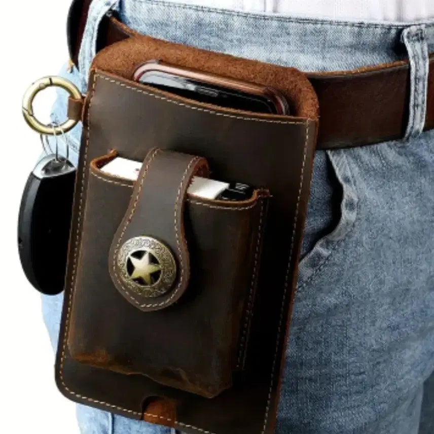 [BUNJANG] Vintage Leather Phone Holster Waist Bag / 빈티지 소가죽 휴대폰 홀스터 웨이스트 백