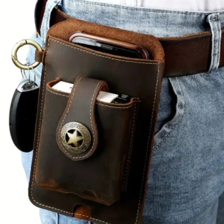 [BUNJANG] Vintage Leather Phone Holster Waist Bag / 빈티지 소가죽 휴대폰 홀스터 웨이스트 백