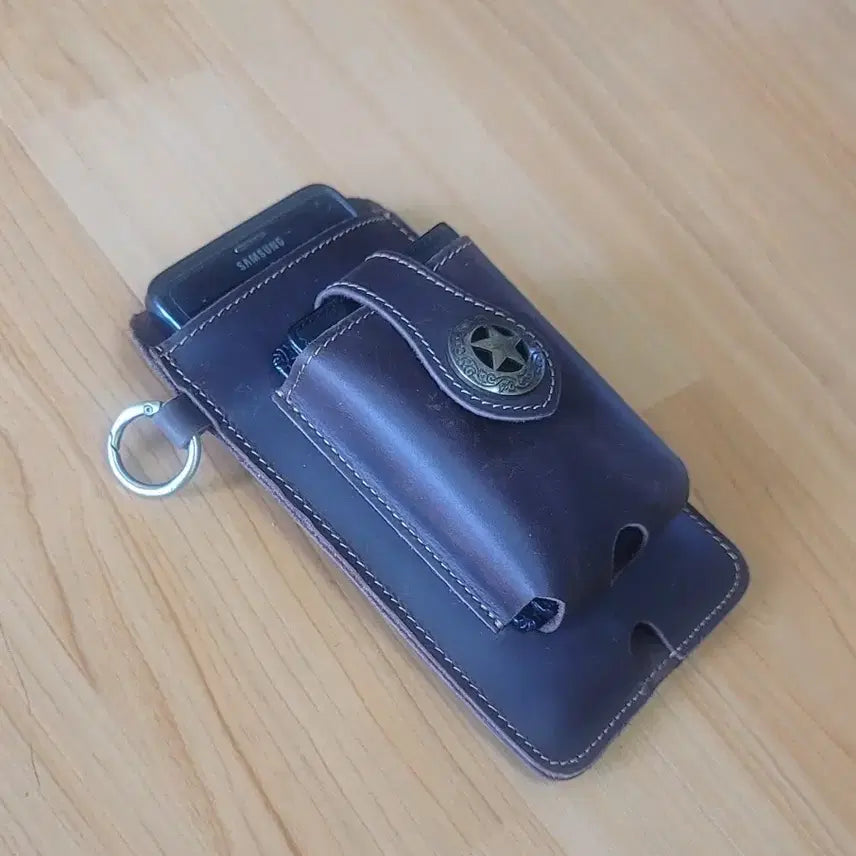 [BUNJANG] Vintage Leather Phone Holster Waist Bag / 빈티지 소가죽 휴대폰 홀스터 웨이스트 백