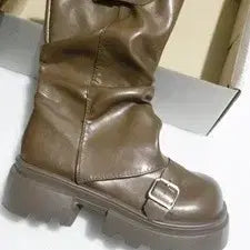 [BUNJANG] Brown Leather Buckle Boots / 부츠
