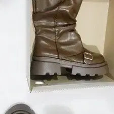 [BUNJANG] Brown Leather Buckle Boots / 부츠