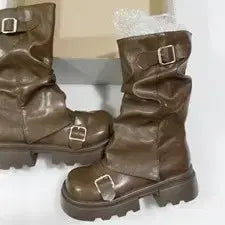 [BUNJANG] Brown Leather Buckle Boots / 부츠